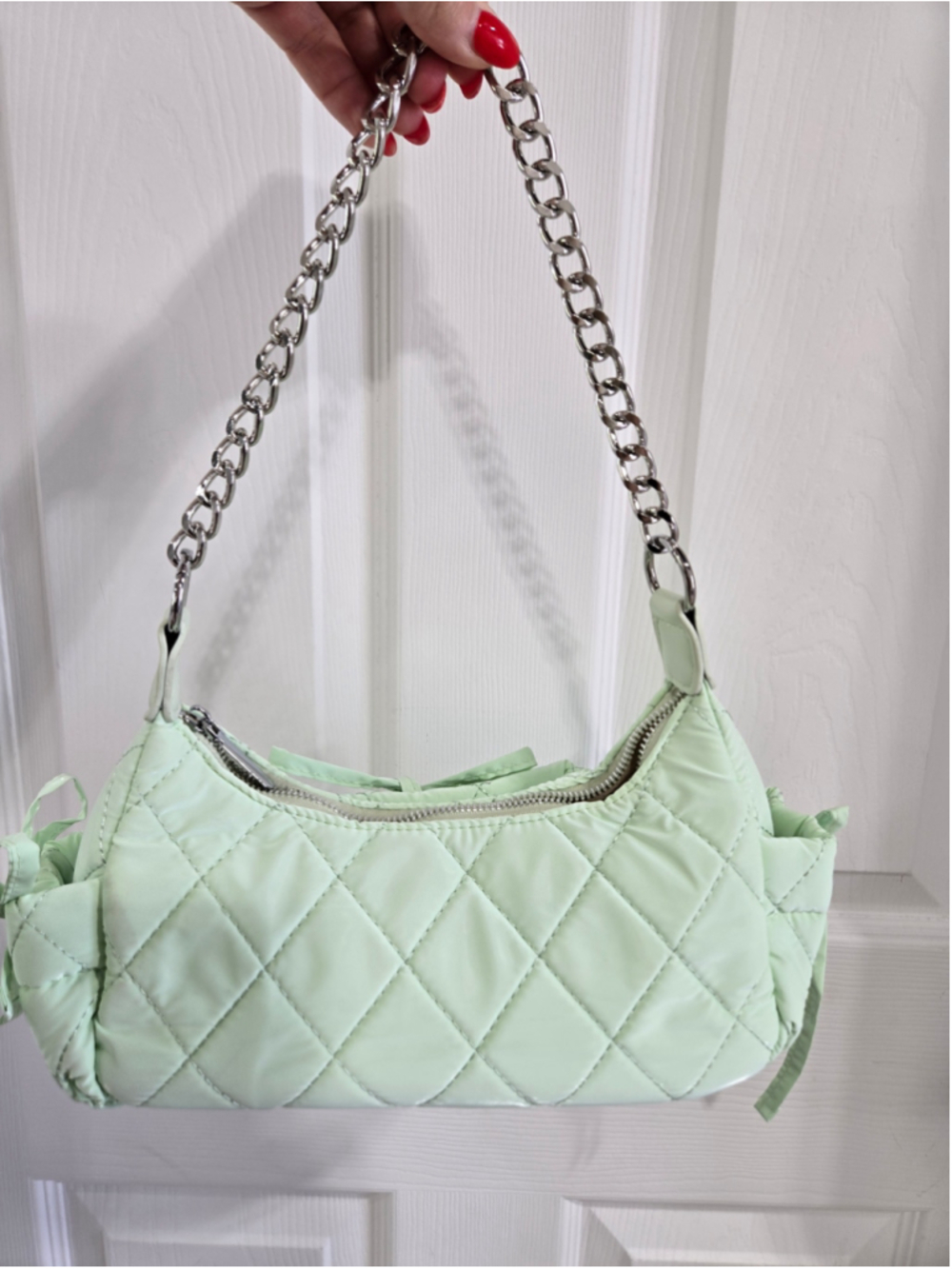 Women's Cider Quilted Shoulder Bag One Size Green Silver - Picture 4 of 7